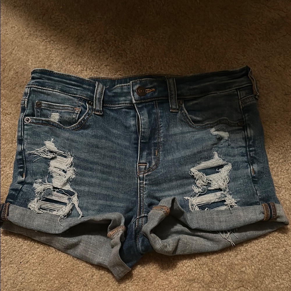American Eagle Outfitters Blue Distressed Jean Shorts